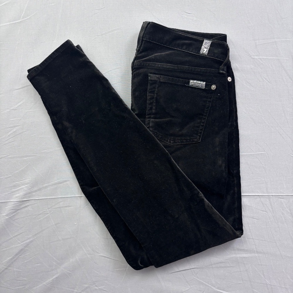 7 For All Mankind The Skinny Black Velvet Pants Womens 27 Slim Fit Trousers